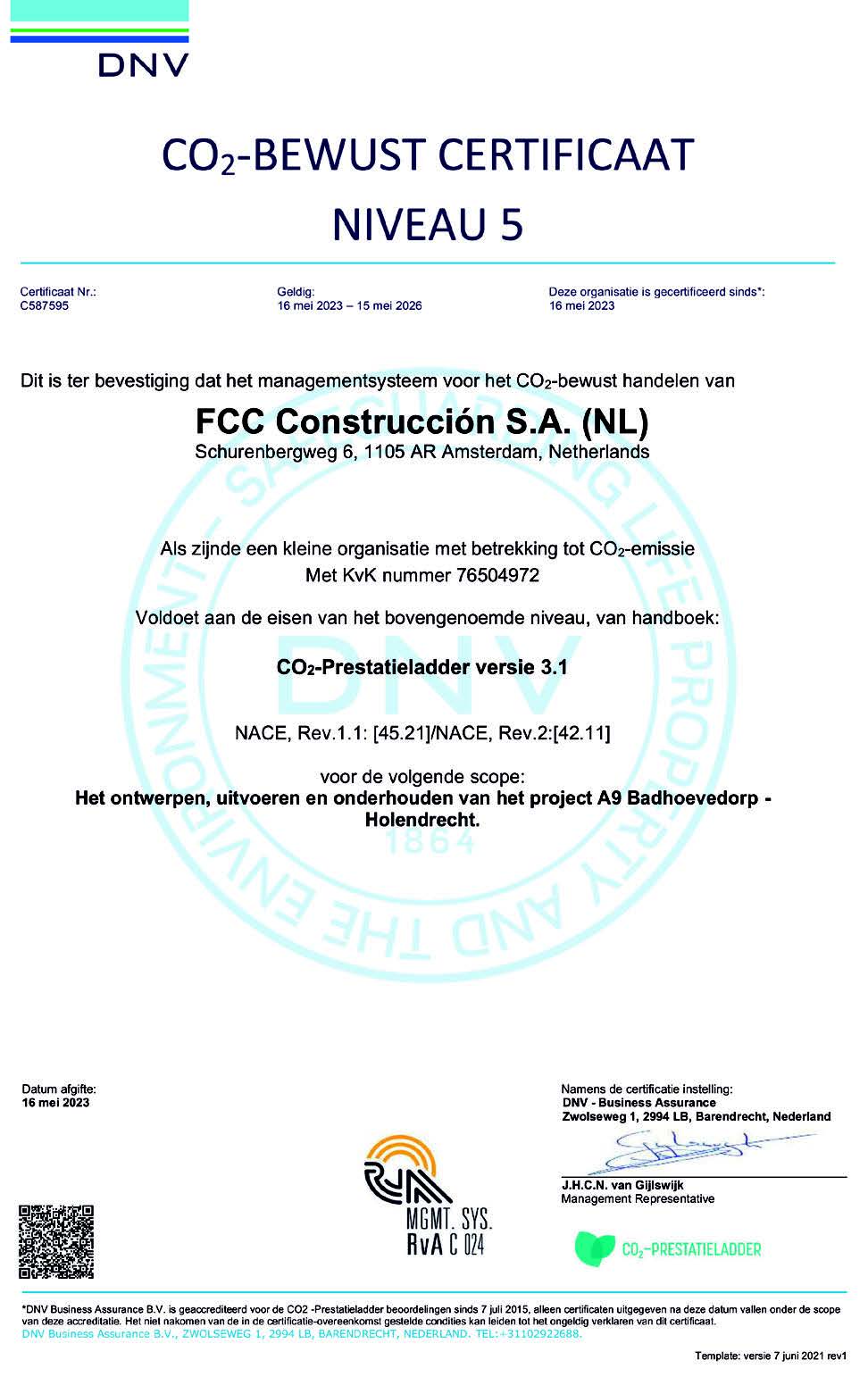 Certified Performance Ladder level 5 - for CO2 conscious actions