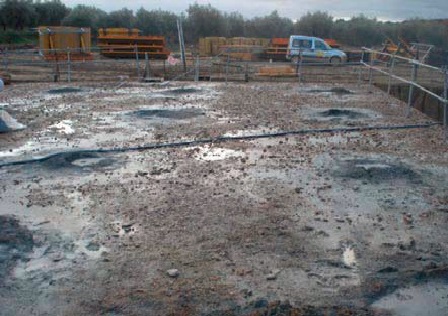 Photograph showing where the dust from the drilling remains once the boreholes are made