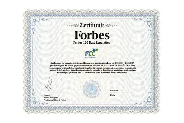 FCC Construcción reconocida entre las Forbes 100 Best Reputation